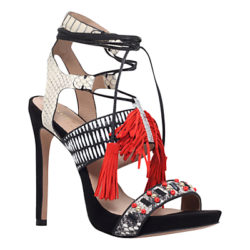 Kurt Geiger Keats Leather Tassel High Heel Sandals, Black/ Red